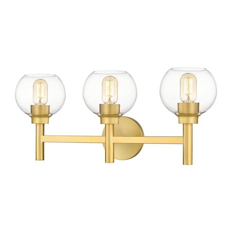 Z-Lite Sutton Vanity, 3-Light, 23.75 In.W x 7 In.L x 10.25 In.H, Brushed Gold/Clear 7502-3V-BG